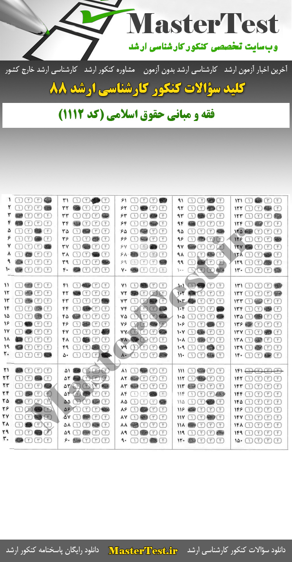 کلید سوالات کارشناسی ارشد ۸۸ الهیات و معارف اسلامی – فقه و مبانی حقوقی