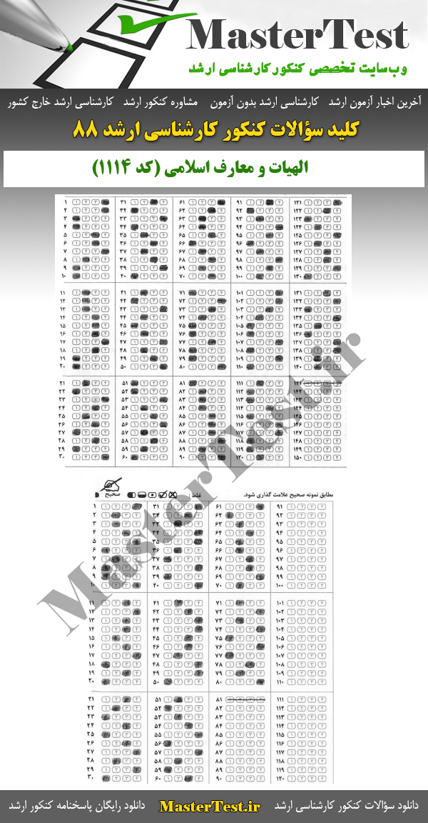 کلید سوالات کارشناسی ارشد ۸۸ ادیان و عرفان، تاریخ تمدن ملل اسلامی و عرفان اسلامی