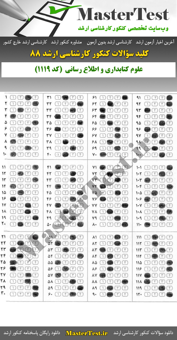 کلید سوالات کارشناسی ارشد ۸۸ کتابداری و اطلاع رسانی