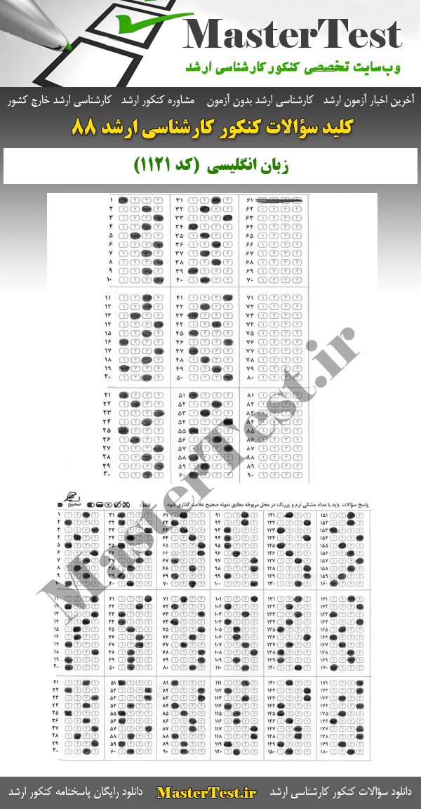 کلید سوالات کارشناسی ارشد ۸۸ زبان انگلیسی
