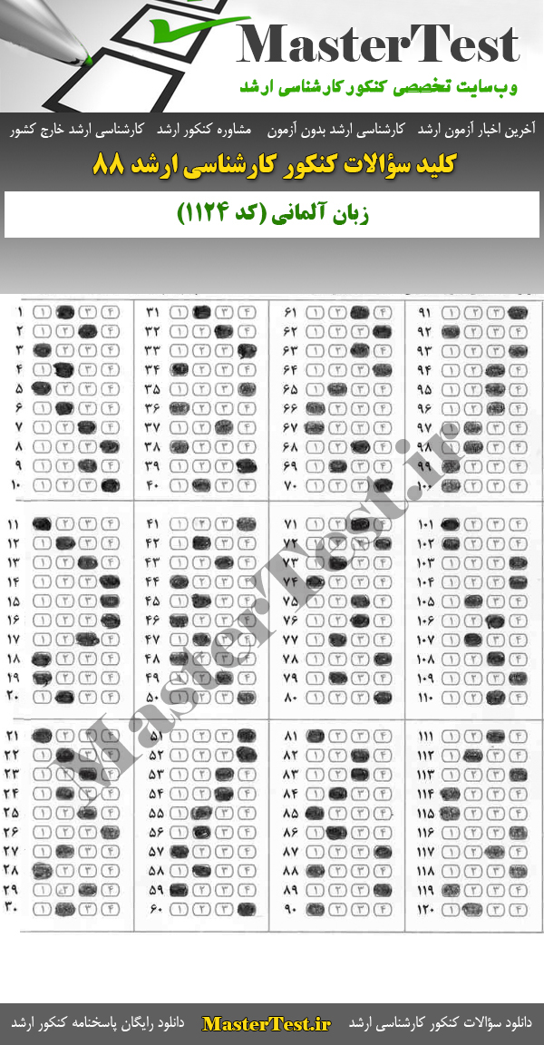 کلید سوالات کارشناسی ارشد ۸۸ زبان آلمانی