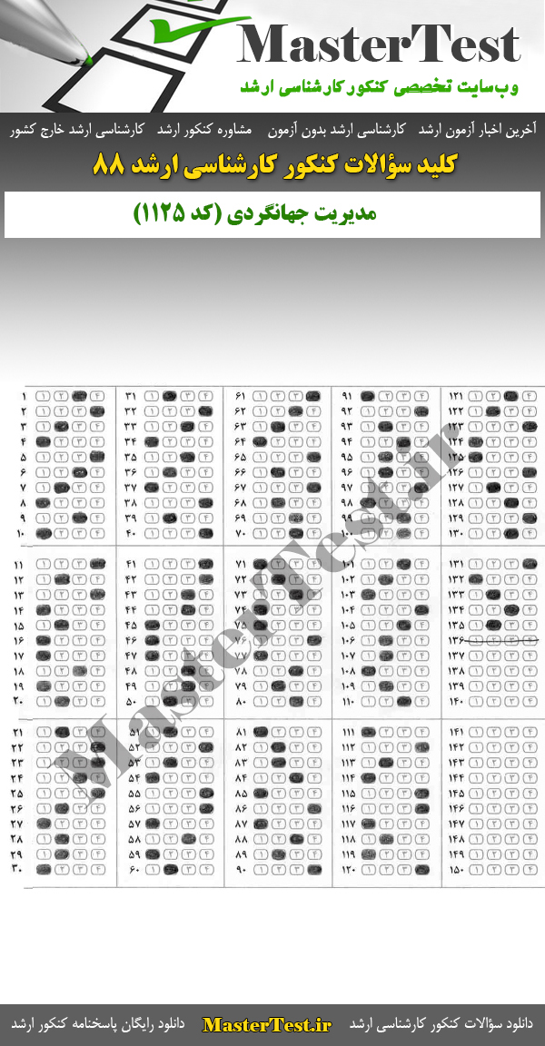 کلید سوالات کارشناسی ارشد ۸۸ مدیریت جهانگردی