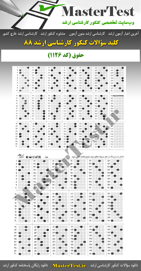 کلید سوالات کارشناسی ارشد ۸۸ حقوق