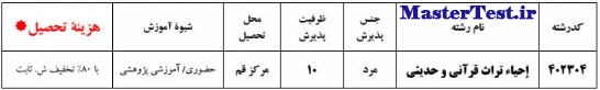 جدول رشته های کارشناسی ارشد قرآن و حدیث