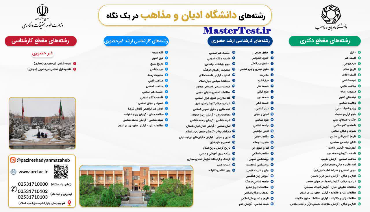 رشته های کارشناسی ارشد بدون آزمون ۱۴۰۵ دانشگاه ادیان و مذاهب